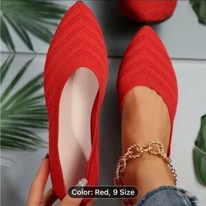 Pointe Toe 7M Red Knitted Flats Red New In Package